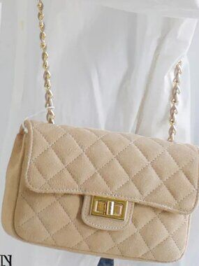 Quilted Beige Velvet Clutch handbag purse crossbody Convertible!